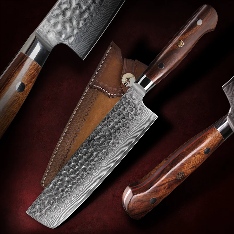FZIZUO 6.9&quotFull Tang VG10 Damascus Steel Nakiri Knife Professional Kitchen Knives Cooking Desert Ironwood Wooden Handle | Дом и сад