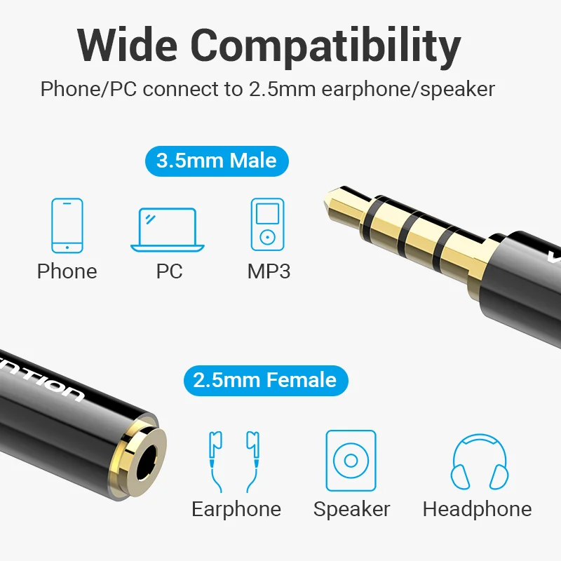 Vention Jack 3.5mm to 2.5mm Male to Female Plug Audio Adapter for Speaker Laptop Headphone Jack Aux Cable Connecter 2.5 to 3.5 images - 6