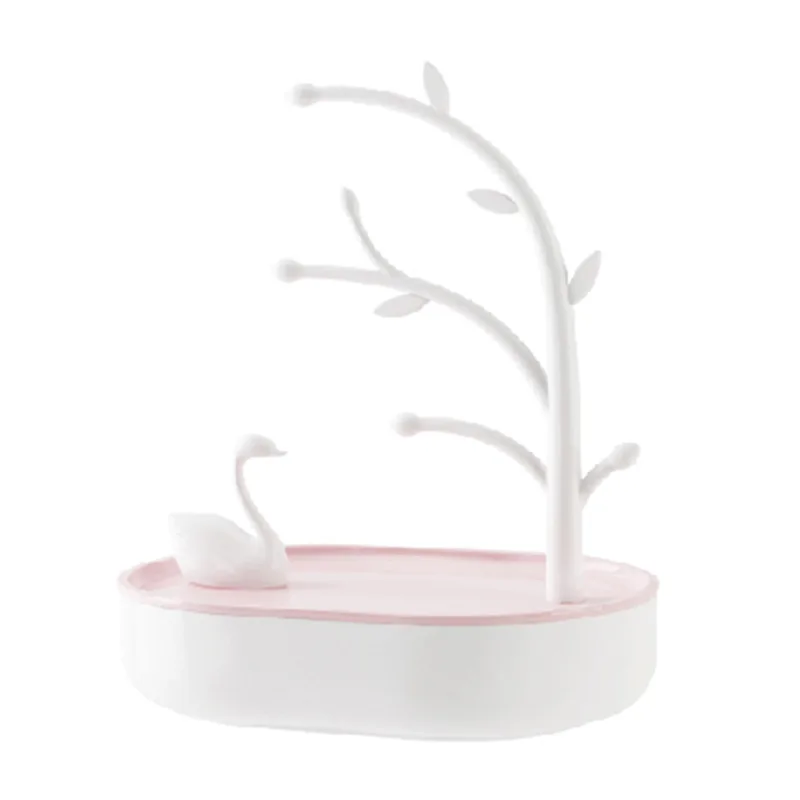 Шкатулка для хранения ювелирных изделий в виде лебедя и озера с розовым сердцем