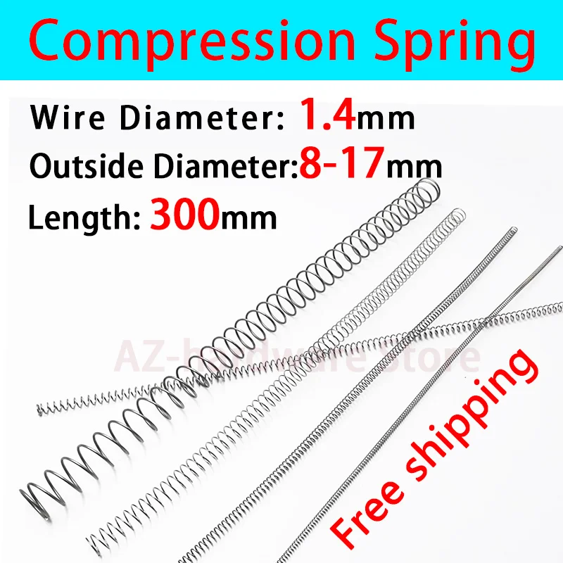 

Compressed Spring Pressure Spring Wire Diameter 1.4mm, Outer Diameter 8mm-17mm, Length 300mm Release Spring Return Spring 1 Pcs