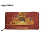 Женские кожаные кошельки с узором в виде тыквы на хэллоуин, многофункциональный клатч на молнии, портативная дорожная обложка для паспорта, кошельки для карт и монет