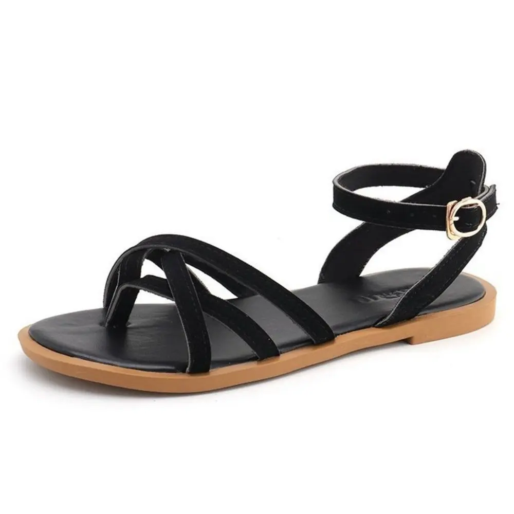 

2021 Summer New Korean Fish Mouth Beach Shoes Women's Student Flat Sandals Button Roman Shoes