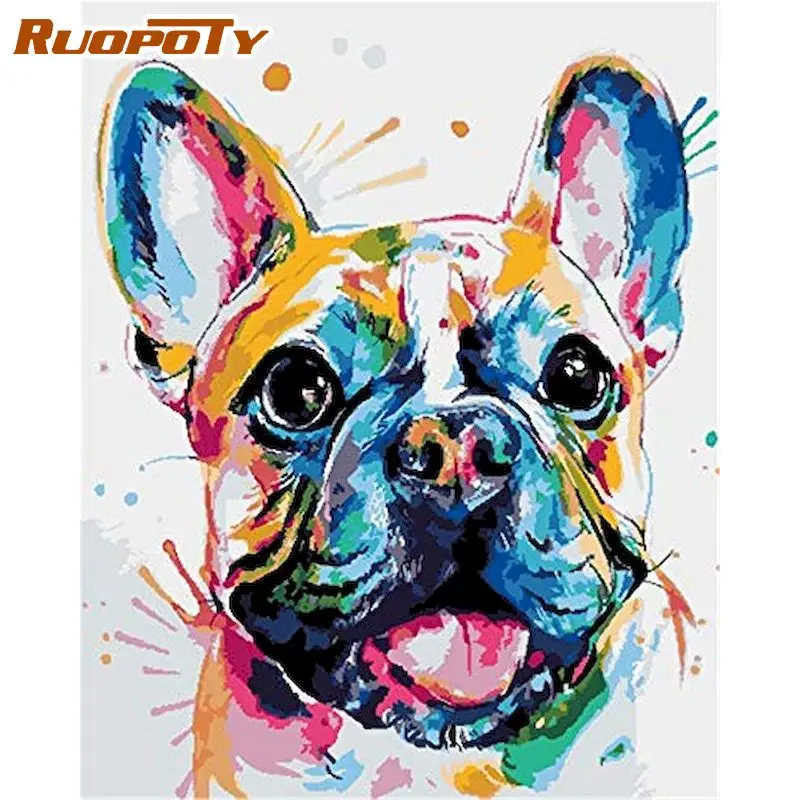 

RUOPOTY 60×75cm DIY Painting By Numbers Colorful Dogs Handpainted Kits For Animals on Canvas Drawing Acrylic Paints Gift Home De