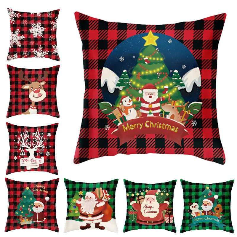 

Christmas Decoration Pillow Case Cartoon Print Cushion Cover Peachskin Velvet Bed Pillowcase Sofa Throw Pillow Cover Home Decor