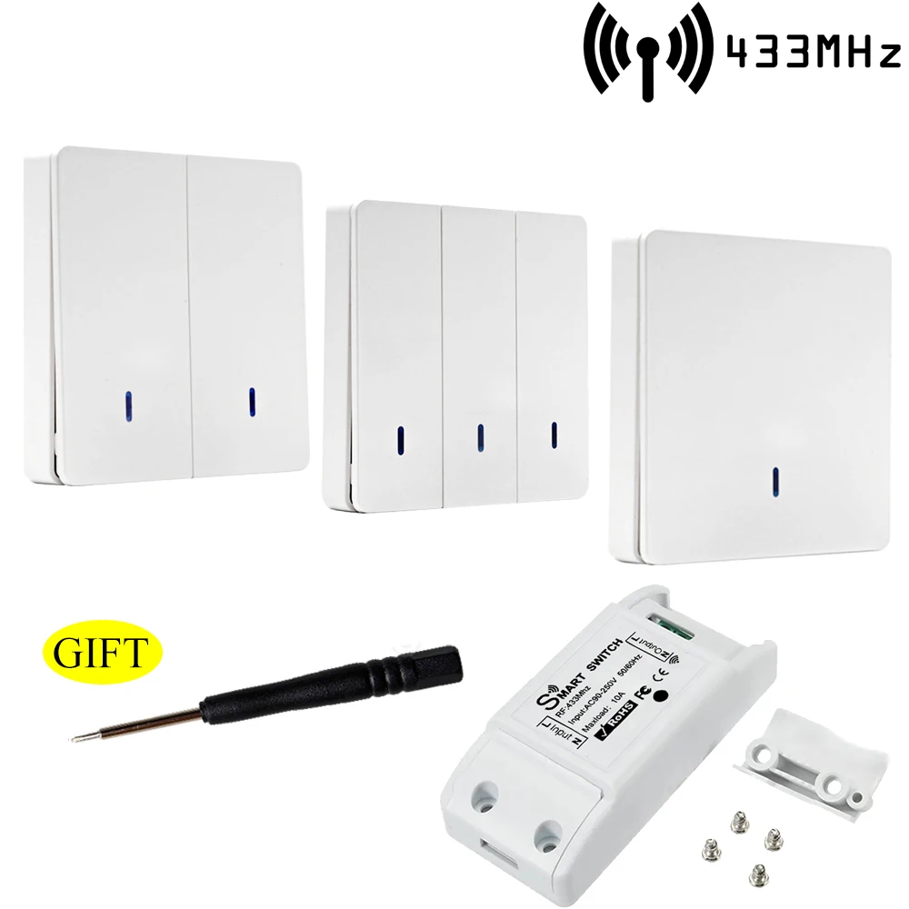 

433 MHz Wireless Switch 220V Light Lamp RF Remote Controller,Push Button Wall Panel Switch,10A Module for Smart Home Ceiling LED