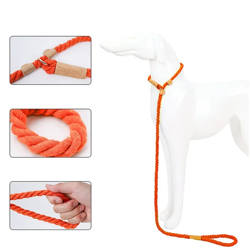 

Solid Color Cotton Collar Rope Comfortable Durable Training Dog Basic Harness Leash Pet Accessories Supplies