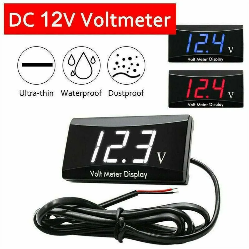 12V Mini LED Waterproof Display Voltmeter Car PC Plastic Fireproof Measuring DC Voltage from 8V to 16V Motorcycle | Инструменты