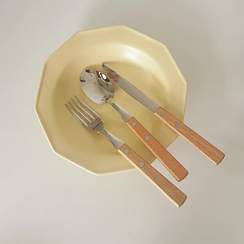 Нож с деревянной ручкой вилка и ложка набор из трех предметов Западной посуды нож