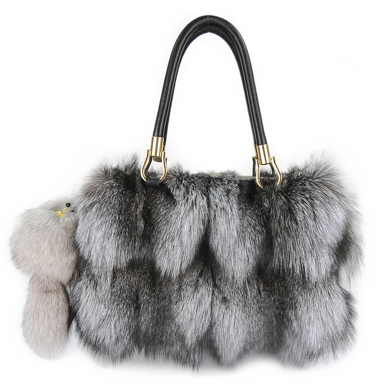 Модная сумка из натуральной воловьей кожи с лисьим мехом женская через плечо