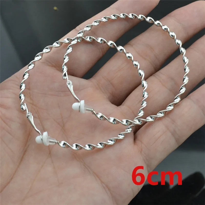 silver clip 6cm Женские серьги с большими круглыми золотыми и серебряными нитями, модные ювелирные изделия с подушечками, не нужно пирсинг ушей, женские клипсы, серьги - Окраска металла: silver clip 6cm