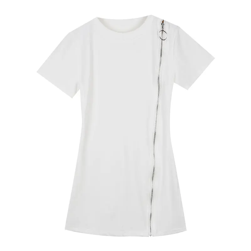 

Fashion Solid Color Temperament Hip Skirt Summer Hong Kong Style New Design Sense Zipper Tight-Fitting Cinched Slimming Dress