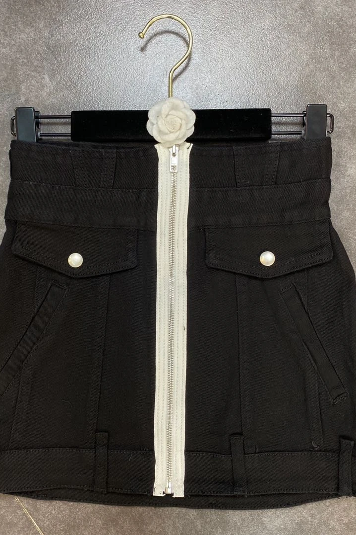 

2021 Summer Women Denim Skirts Color Contrast Zipper Design Washed Street Denim Skirt