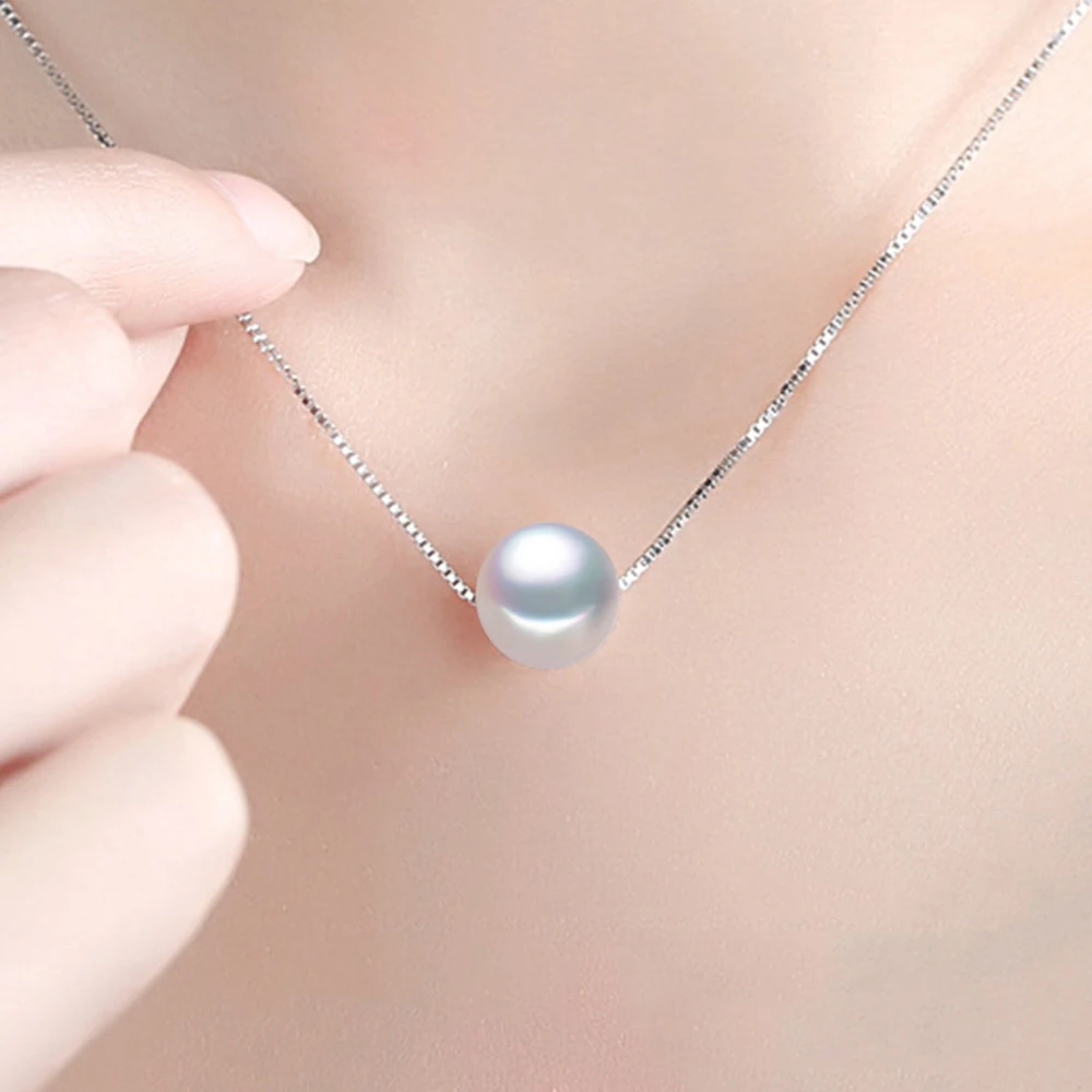 

Женское жемчужное ожерелье, подвеска из натурального пресноводного жемчуга, 6-8 мм, из стерлингового серебра 925 пробы