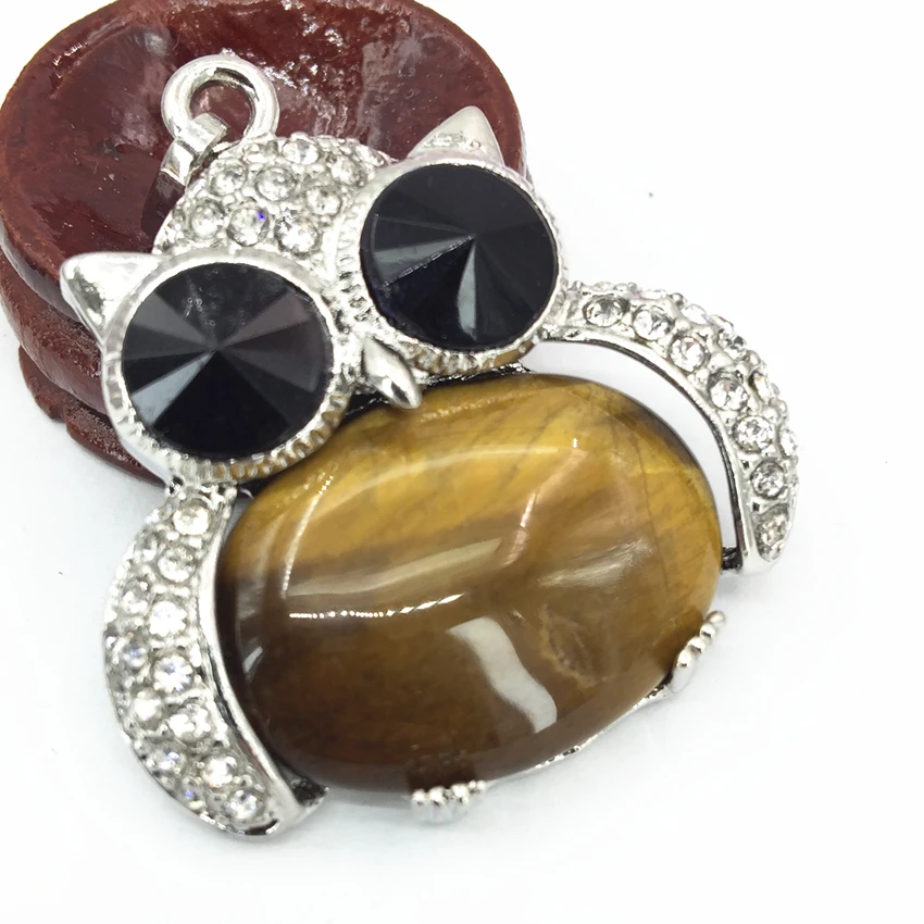 Buy 3style natural tiger eye stone crystal chalcedony owl pendant silver-color inlay jades exquisite 33*35mm jewelry B3065 on