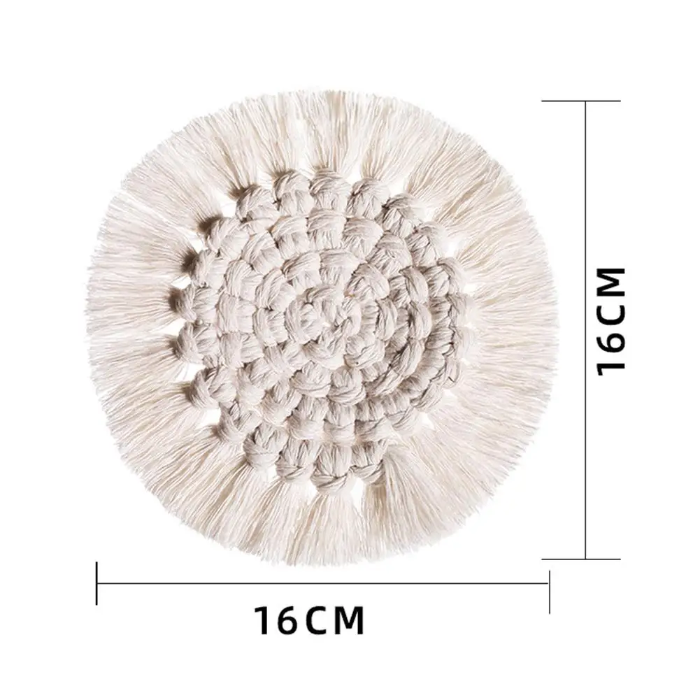Nordic Macrame Cup Pad Bohemian Tablecloth Table Mat Pure Handmade Cotton Braid Non-slip Insulation Mats for Kitchen Candle | Дом и сад