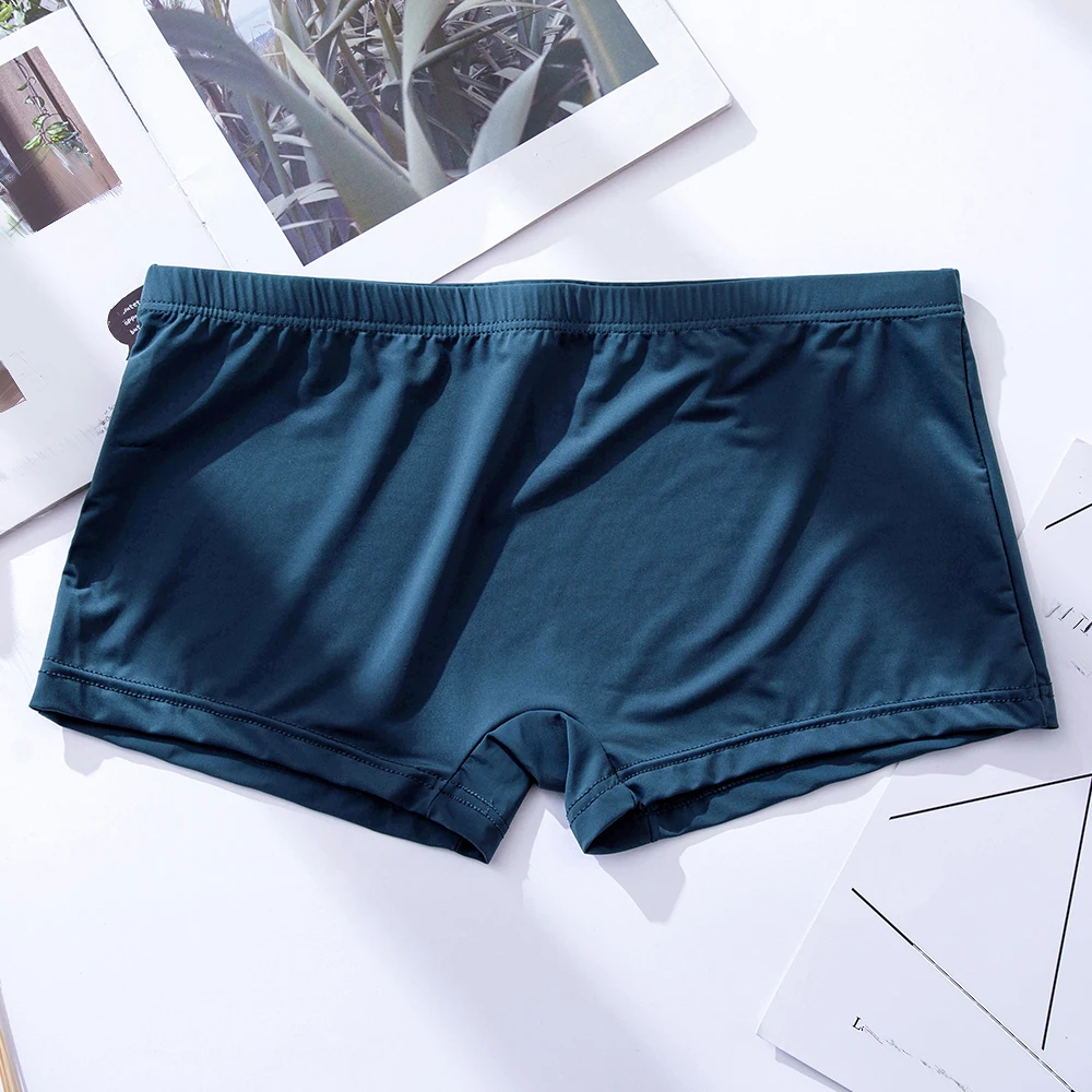 

2021 Men Ice Silk Boxer Briefs Shorts Bulge Underpants Breathable Comfy Underwear Male Sexy Bikini Thong Panties Swimming Trunks
