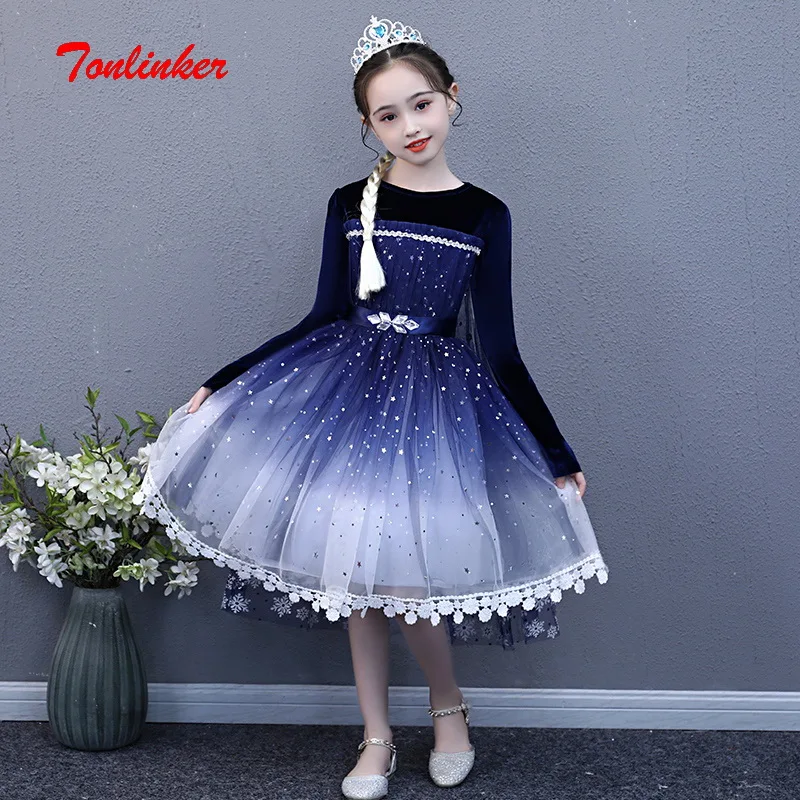 Girls Princess Dresses Kids Snow Queen Cosplay Christmas Carnival Clothing Girl Halloween Velvet Long Sleeve Dress Vestidos |