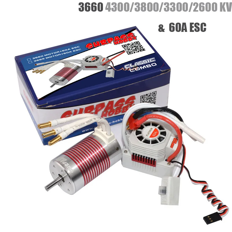 Platinum Waterproof 3660 4300/3800/3300/2600 KV Brushless Motor with 60A ESC Kit for 1/10 RC Car Truck Toy