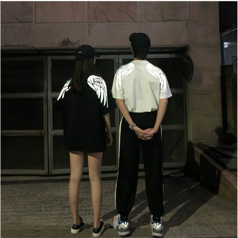 INS, хит, светоотражающая Футболка с принтом крыльев, Harajuku, мужская, женская, модная, Grilfriend, оверсайз, с коротким/длинным рукавом, одежда для пар, лучший подарок