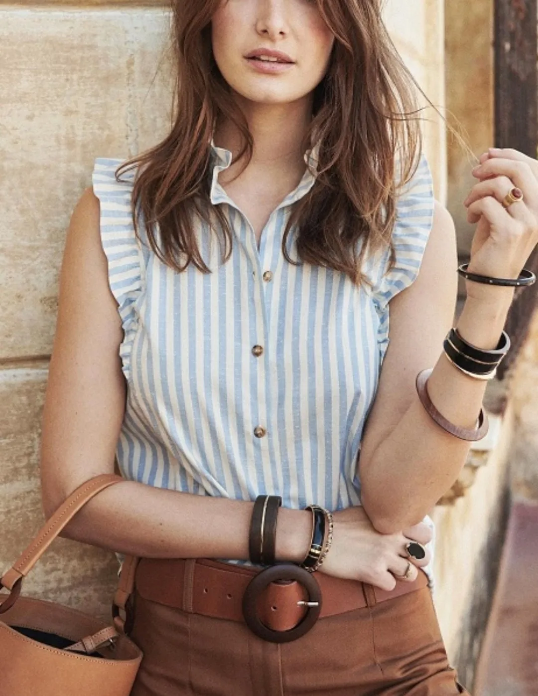 

Синий в полоску со стоячим воротником Женская футболка Повседневная Женская куртка без рукавов с оборками летнее платье покроя «Chic и удобн...