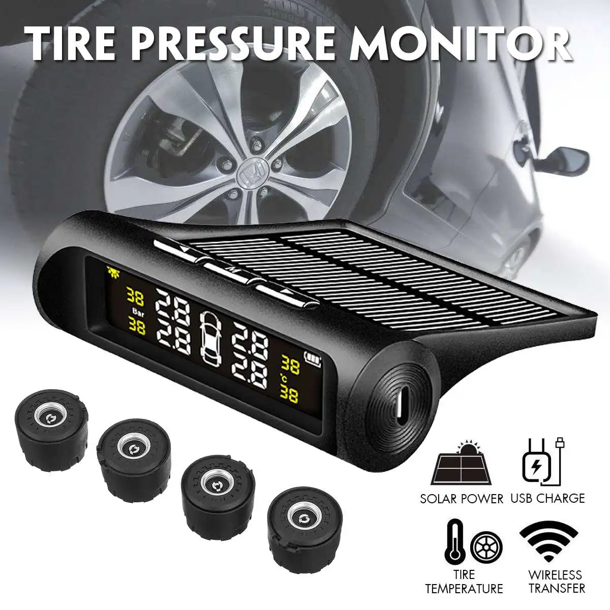 Система контроля давления в шинах TPMS беспроводная система на солнечной батарее