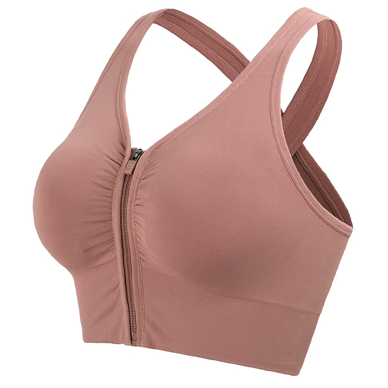 

Sexesfit Front Zipper Design Women Seamless Sports Bra Sexy Back Cross Running Workout Gym Crop Top High Impact Fitness Yoga Bra