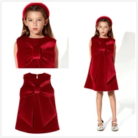 2022 new year child big bow red corduroy a line dress party princess kids dresses for girls christmas clothing 1 6 year old