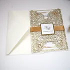 Пригласительные открытки на свадьбу, цвет розовое золото, бордовый, румянец, розовый, серебристый, с блестками, лазерная резка, 10 шт.