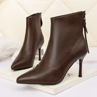 black women ankle boots woman thin high heel fashion pointed toe zipper winter womens shoes 2021 new leather short booties