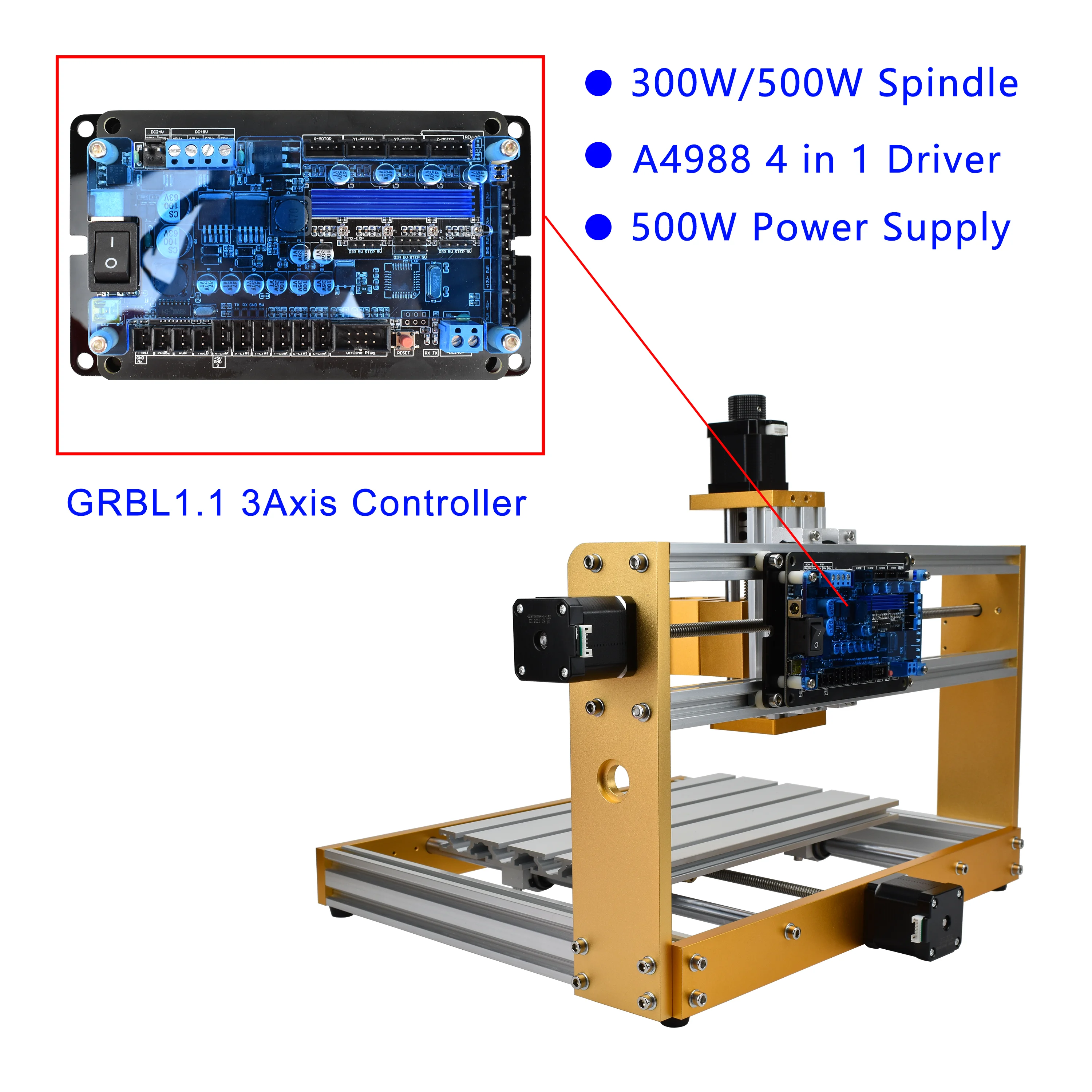 GRBL1.1 Controller CNC3018 3AXIS Driver Board Support Offline XYZ 500W/300W Spindle for CNC Router Laser Engraving Machine
