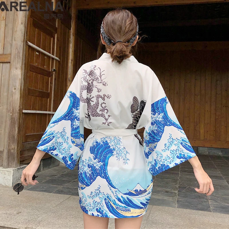 The Great Wave Off Kanagawa Женский традиционное японское кимоно кардиган пальто унисекс