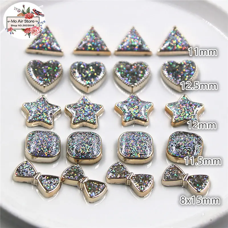 Пластиковые пуговицы с плоским основанием ab блестками в форме сердца/звезды/лука