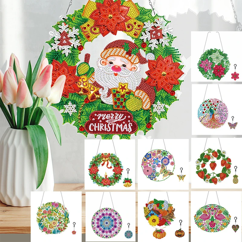 

DIY Diamond Painting Wreath with LED Light Diamond Embroidery Kit DIY Cross Stitch Art Craft Pendant Christmas Home Wall Decor