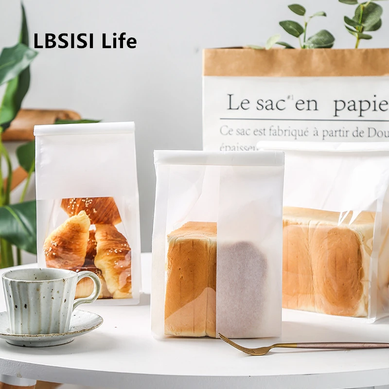 LBSISI Life-Bolsa de embalaje para tostadas, de algodón con autosellado rollo de papel, para hornear pan transparente, 50 unidades
