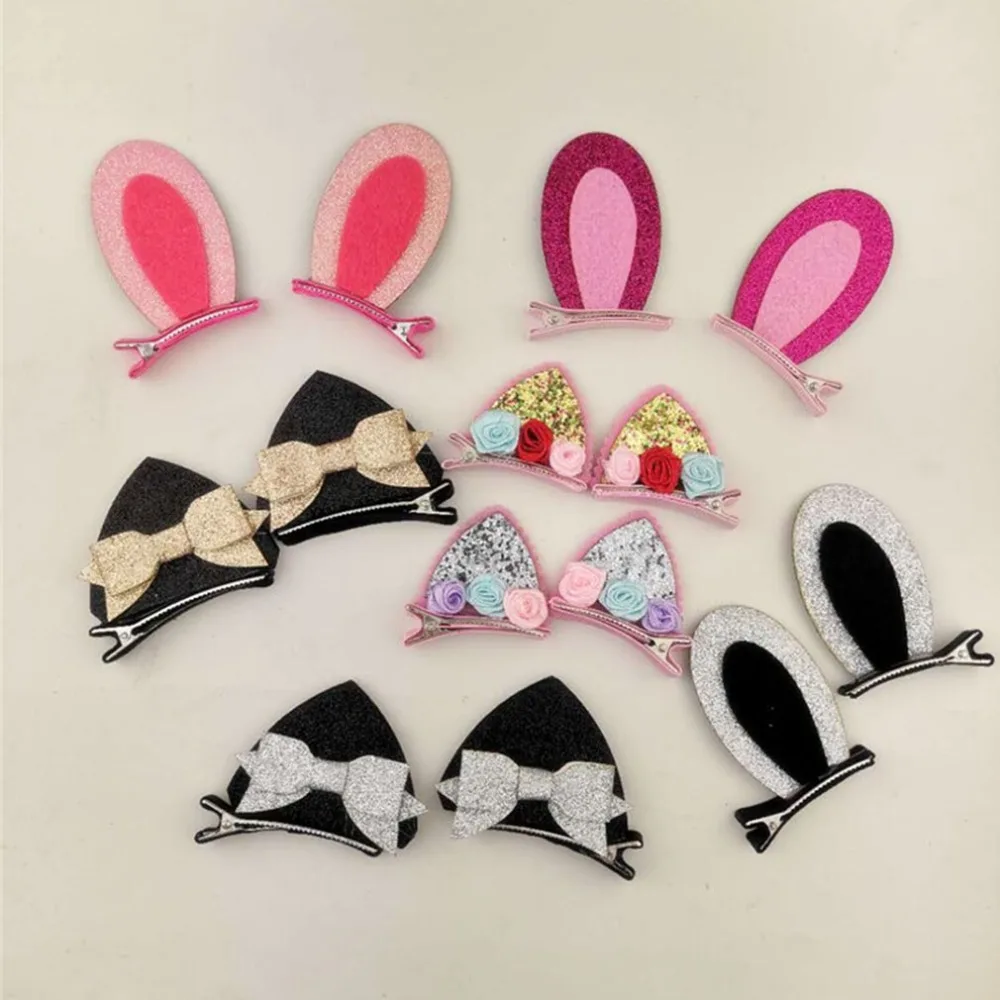2 шт./компл. радужная ткань кроличьи ушки заколки для волос кошачьи Банни Детские
