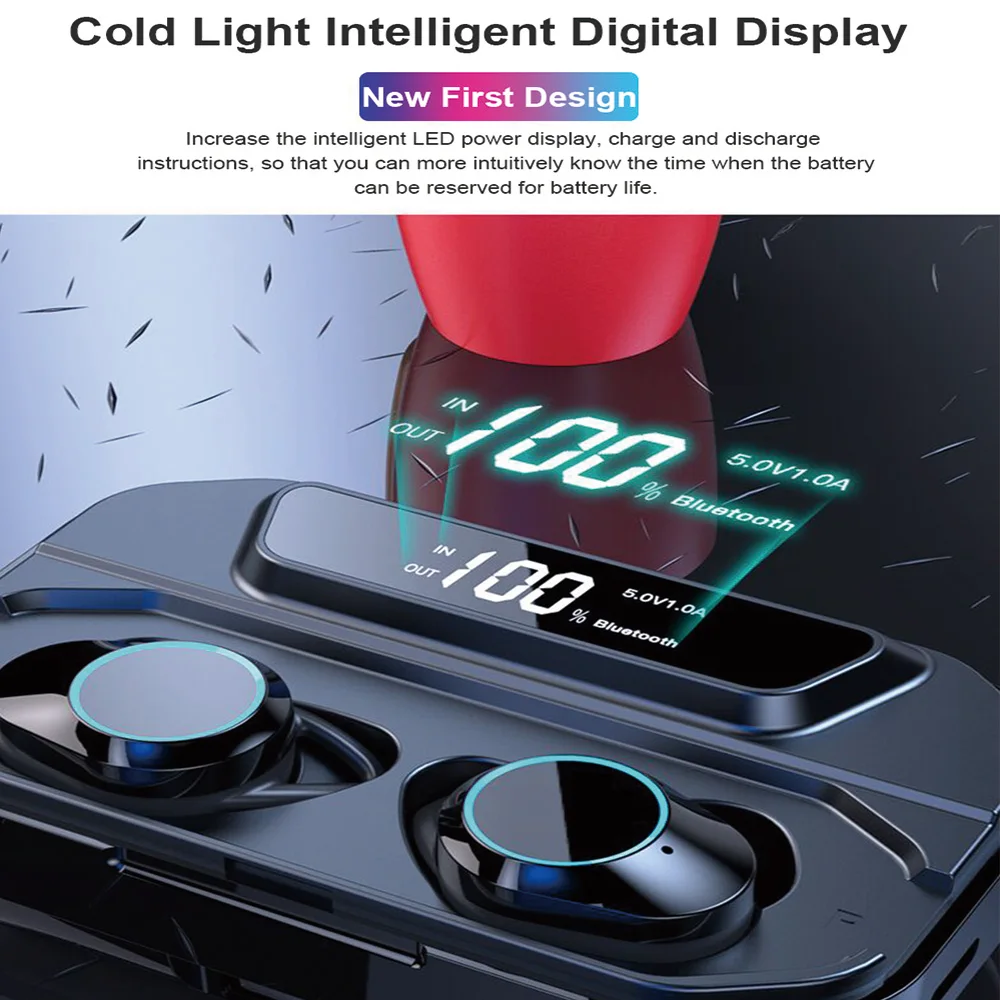 G02 TWS Wireless Bluetooth Earphone 6D surround Stereo 5.0 IPX7 Waterproof Gaming Headset 3300mAh LED display | Электроника