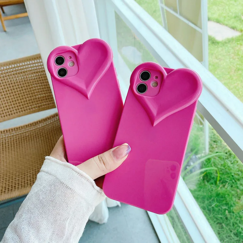 Милый 3D бампер с сердечками для iPhone 11 12 Pro Max X XR XS 7 8 Plus мягкий силиконовый