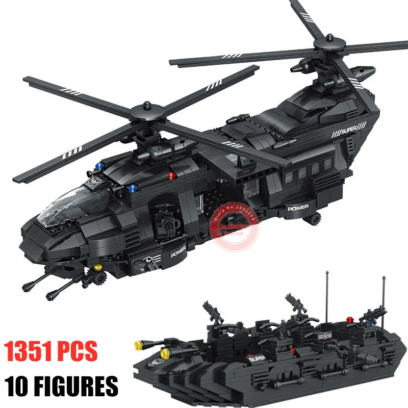 Новинка военная игрушка 1351 шт. транспортный вертолет команда Fit LeGINGly SWAT Tech