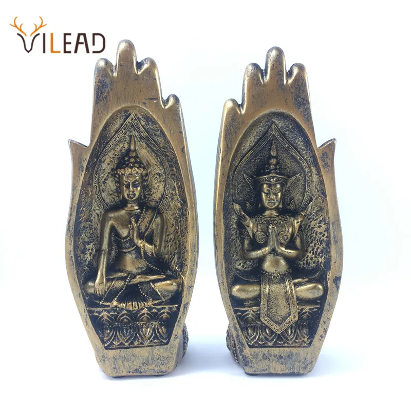 

VILEAD 2pc/Set 21cm Resin Buddha Hand Figurines Creative Southeast Asia Statue Retro Art Decor Ornament Home Decoration Gift