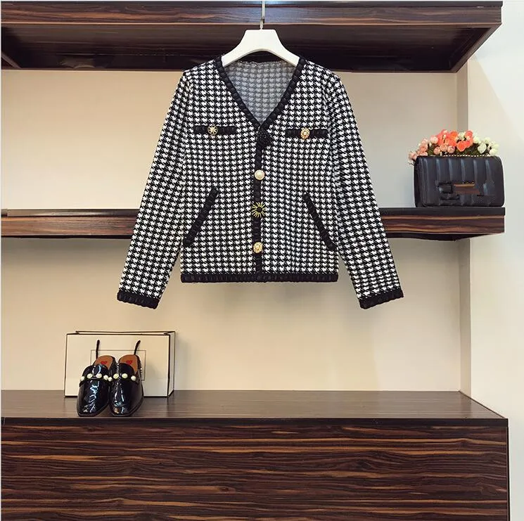 Повседневный винтажный вязаный костюм с шортами гусиные лапки новинка на осень и