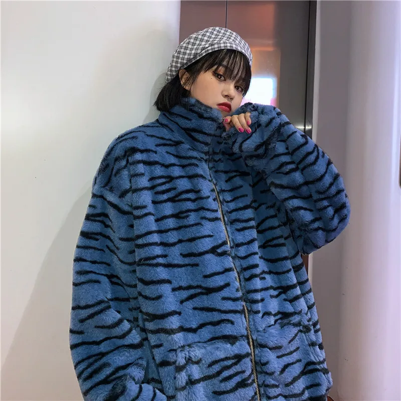 Harajuku шикарный винтажный корейский стиль хип хоп Уличный синий желтый леопард молния унисекс зимняя куртка пальто для женщин femme YQ-1092