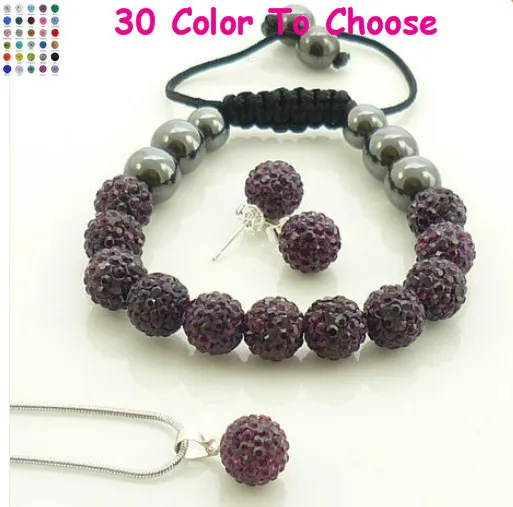 Jr3ods10 мм фиолетовый кристалл набор диско шар браслет серьги ожерелье Свадебные