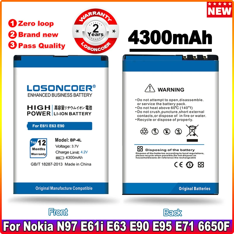LOSONCOER 4200mAh BP-4L BP 4L BP4L для Nokia E61i E63 E90 E95 E71 6650F N97 N810 E72 E52 6650 6760 Сменный аккумулятор для телефона