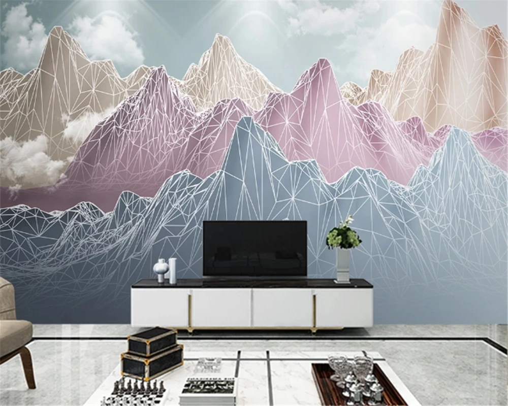 

beibehang Custom wallpaper living room background modern minimalist abstract geometric mountain line decorative background wall
