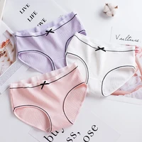 new japan style womens cotton briefs stripe lace underwear with bow solid underwear pants for women