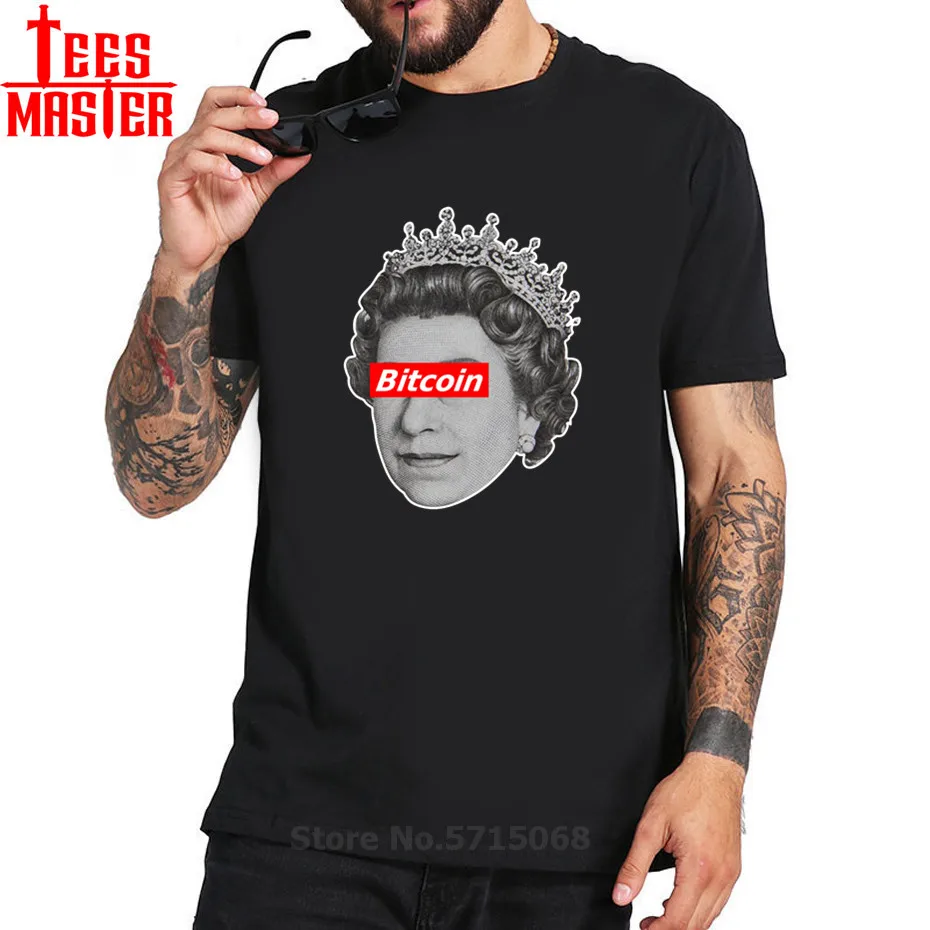 Смешные BTC Биткоин королева криптовалюта бандит Футболка 100% хлопок круглый