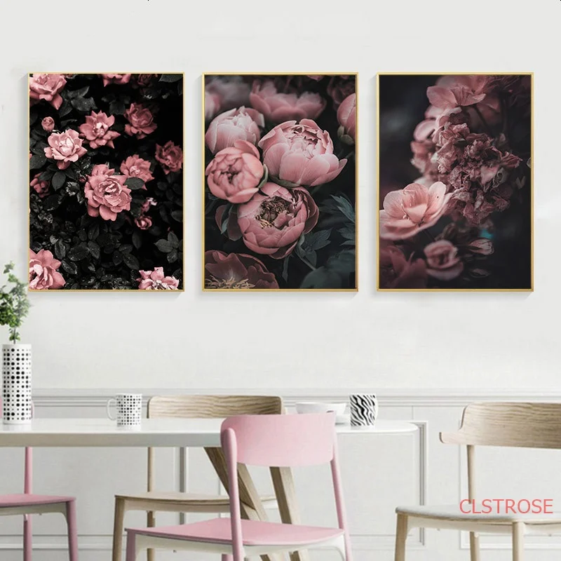 

Pink Rose Flower Bush Canvas Painting Wall Art Nordic Posters and Prints Wall Pictures for Living Room Decoration Frameless
