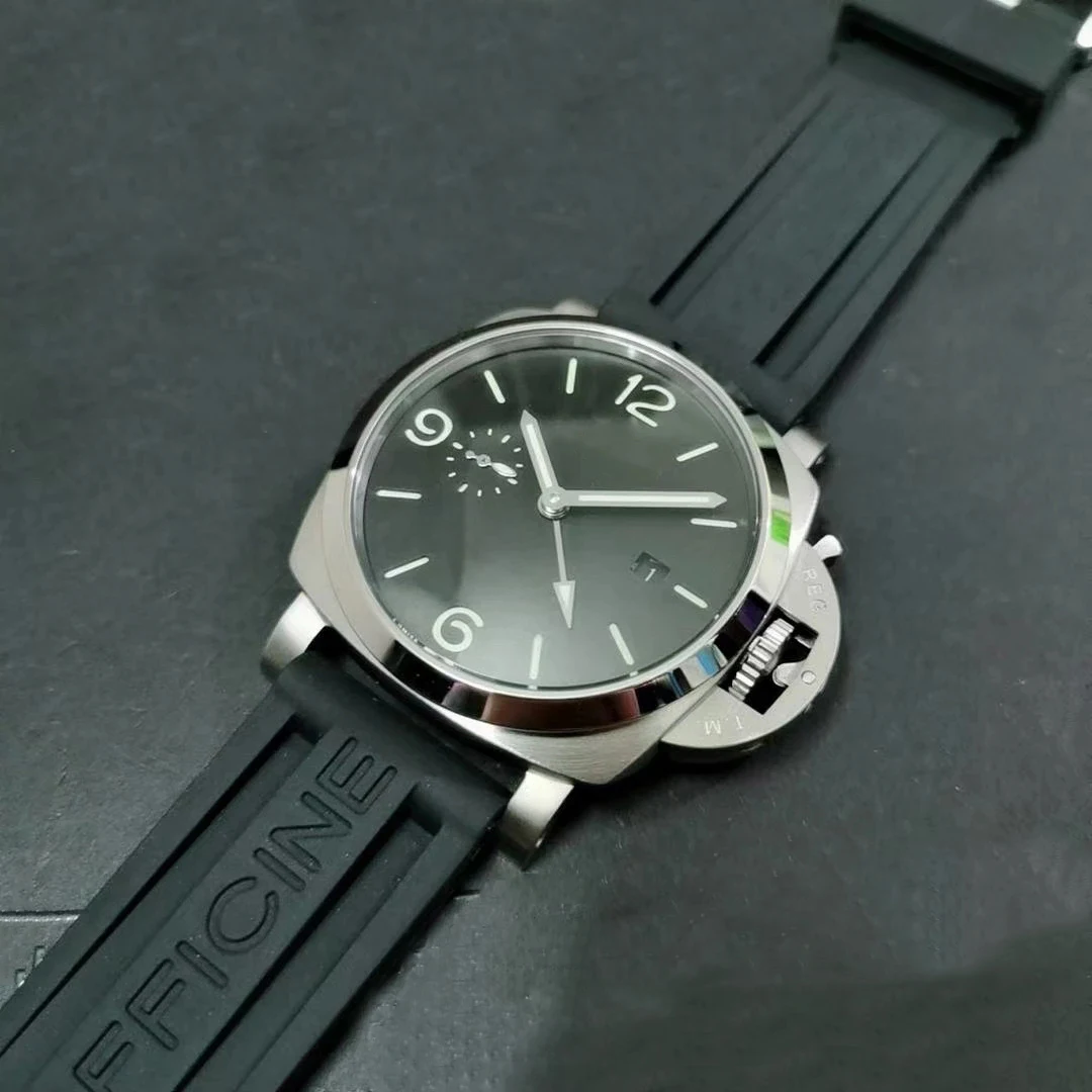 

New Men Automatic Mechanical Sapphire Black Rubber Stainless Steel GMT 1950 Watches Luminous 44mm