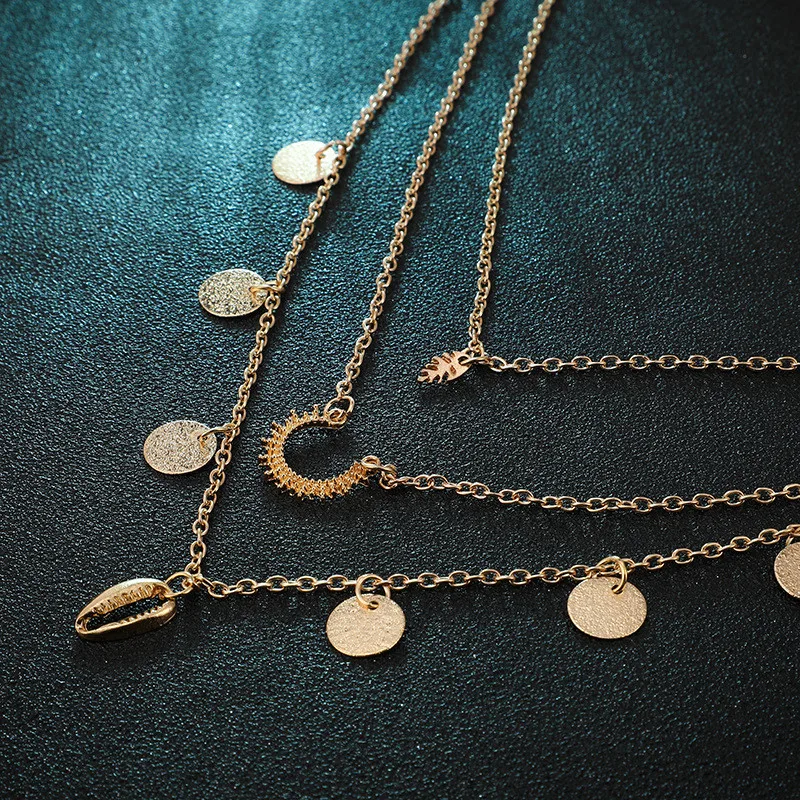 

Bohemian Multi Layer Shell Sequins Pendant Necklace Chic Gold Color Long Chain Alloy Necklace For Women Engagement Gifts Jewelry