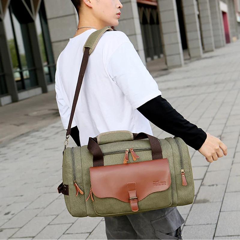 Men's Travel Bag Canvas PU leather Handbags For Business Trip Large Capacity Shoulder Bags Male Duffle Bag Fitness Bags XA72M